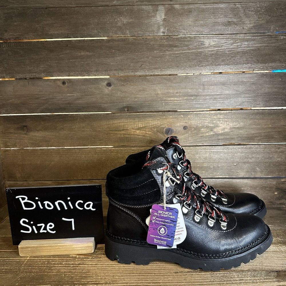 New $175 Womens Bionica Dezi Blk Leather Waterproof Ankle‎ Boots Booties Size 7
